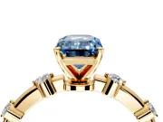 Solitaire Engagement Ring Setting for Fancy Blue Emerald Cut Center with Bezel Station Band and Prong Head in Yellow Gold