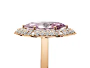 Halo Engagement Ring Setting for Fancy Pink Marquise Center with Plain Tapered Band and Prong Head in Rose Gold