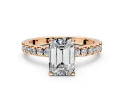 Solitaire Engagement Ring Setting for Emerald Cut Center with Fine Pave Band and Claw Prong Head in Rose Gold
