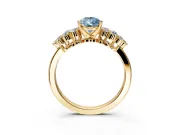 Cluster Engagement Ring Setting for Fancy Blue Pear-Shaped Center with 2-Row Shoulder Clusters and Prong Head in Yellow Gold
