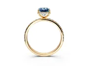 Hidden Halo Engagement Ring Setting for Fancy Blue Radiant Cut Center with Pave Band and Prong Head in Yellow Gold