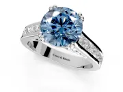 Solitaire Engagement Ring Setting for Fancy Blue Round Cut Center with Channel Band and Double Claw Prong Head in Sterling Silver