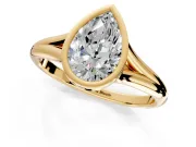 Solitaire Engagement Ring Setting for Pear-Shaped Center with V Split Shank and Bezel Head in Yellow Gold