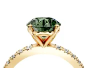 Solitaire Engagement Ring Setting for Fancy Green Round Cut Center with Fine Pave Band and Claw Prong Head in Yellow Gold