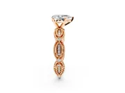 Solitaire Engagement Ring Setting for Pear-Shaped Center with Marquise Panel Band and Prong Head in Rose Gold