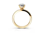 Solitaire Engagement Ring Setting for Radiant Cut Center with Fine Pave Band and Claw Prong Head in Yellow Gold