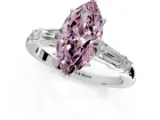 Bar-Set Engagement Ring Setting for Fancy Pink Marquise Center with Tapered Baguette Accents and Prong Head in White Gold