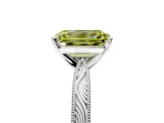 Solitaire Engagement Ring Setting for Fancy Yellow Emerald Cut Center with Engraved Milgrain Band and Prong Head in Platinum