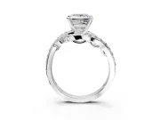 Solitaire Engagement Ring Setting for Princess Cut Center with Pave Bypass Twist Band and Prong Head in Sterling Silver
