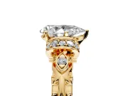 Solitaire Engagement Ring Setting for Pear-Shaped Center with Filigree Band and Prong Head in Yellow Gold