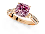 Solitaire Engagement Ring Setting for Fancy Pink Cushion Cut Center with Multi-Row Accents and Prong Head in Rose Gold