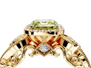 Milgrain Halo Engagement Ring Setting for Fancy Yellow Asscher Cut Center with Shoulder Bezels and Prong Head in Yellow Gold