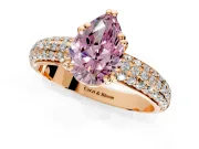 Solitaire Engagement Ring Setting for Fancy Pink Pear-Shaped Center with Multi-Row Pave Accents and Basket Head in Rose Gold