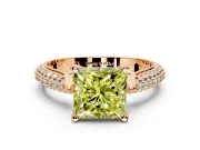 Solitaire Engagement Ring Setting for Fancy Yellow Princess Cut Center with Multi-Row Accents and Prong Head in Rose Gold