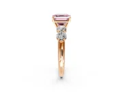 5 Stone Engagement Ring Setting for Fancy Pink Asscher Cut Center with Graduated Accents and Prong Head in Rose Gold