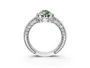 Milgrain Halo Engagement Ring Setting for Fancy Green Pear-Shaped Center with Wide Pave Band and Prong Head in Sterling Silver