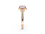 Floral Engagement Ring Setting for Fancy Pink Asscher Cut Center with Four Accent Clusters and Prong Head in Rose Gold