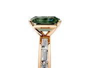 Solitaire Engagement Ring Setting for Fancy Green Emerald Cut Center with Channel Baguette Band and Prong Head in Rose Gold