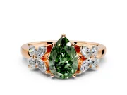 Floral Engagement Ring Setting for Fancy Green Pear-Shaped Center with Marquise Cluster Shoulders and Prong Head in Rose Gold
