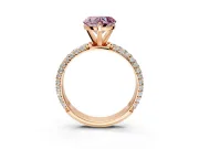 Solitaire Engagement Ring Setting for Fancy Pink Heart-Shaped Center with Domed Multi-Row Pave Band and Prong Head in Rose Gold