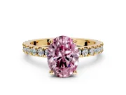 Solitaire Engagement Ring Setting for Fancy Pink Oval Center with Fine Pave Band and Claw Prong Head in Yellow Gold