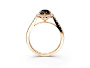 Halo Engagement Ring Setting for Fancy Black Marquise Center with Narrowing Pave Band and Prong Head in Rose Gold
