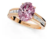Solitaire Engagement Ring Setting for Fancy Pink Oval Center with Princess Cut Channel Band and Prong Head in Rose Gold