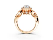 Milgrain Halo Engagement Ring Setting for Oval Center with Shoulder Bezels and Prong Head in Rose Gold