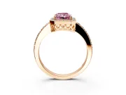 Halo Engagement Ring Setting for Fancy Pink Radiant Cut Center with Heart-Shaped Openwork, Pave Band and Prong Head in Rose Gold
