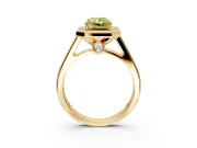 Halo Engagement Ring Setting for Fancy Yellow Emerald Cut Center with Outer Bezel Rim, Pave Band and Prong Head in Yellow Gold