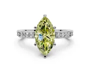 Solitaire Engagement Ring Setting for Fancy Yellow Marquise Center with Milgrain-Edged Pave Band and Prong Head in Platinum