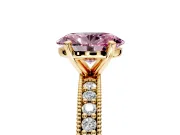 Milgrain Pave Engagement Ring Setting for Fancy Pink Oval Center with Accent Band and Prong Head in Yellow Gold