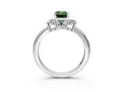 3 Stone Engagement Ring Setting for Fancy Green Emerald Cut Center with Wide Plain Band and Prong Head in White Gold