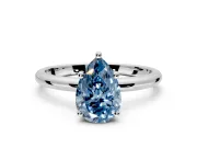 Hidden Halo Engagement Ring Setting for Fancy Blue Pear-Shaped Center with Thin Round-Wire Band and Prong Head in Platinum