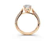 Solitaire Engagement Ring Setting for Cushion Cut Center with Multi-Row Accents and Prong Head in Rose Gold
