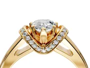 Solitaire Engagement Ring Setting for Pear-Shaped Center with Wide Band, Pave Collar and Prong Head in Yellow Gold