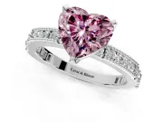 Solitaire Engagement Ring Setting for Fancy Pink Heart-Shaped Center with Milgrain-Edged Pave Band and Prong Head in Platinum