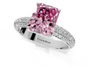 Solitaire Engagement Ring Setting for Fancy Pink Radiant Cut Center with Domed Multi-Row Pave Band and Prong Head in White Gold