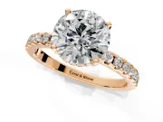 Solitaire Engagement Ring Setting for Round Cut Center with Band of Accents and Prong Head in Rose Gold