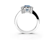 Halo Engagement Ring Setting for Fancy Blue Cushion Cut Center with Milgrain Halo, Pave Band and Prong Head in White Gold