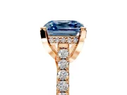 Solitaire Engagement Ring Setting for Fancy Blue Asscher Cut Center with Widening Pave Band and Claw Prong Head in Rose Gold