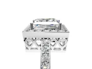 Halo Engagement Ring Setting for Princess Cut Center with Heart-Shaped Openwork, Pave Band and Prong Head in Sterling Silver