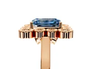 Cluster Halo Engagement Ring Setting for Fancy Blue Emerald Cut Center with Milgrain Bezel Accents and Prong Head in Rose Gold