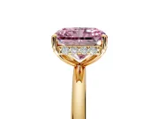 Solitaire Engagement Ring Setting for Fancy Pink Radiant Cut Center with Plain Band, Open Basket and Prong Head in Yellow Gold
