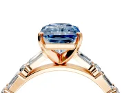 Baguette Engagement Ring Setting for Fancy Blue Radiant Cut Center with Alternating Bar-Set Band and Prong Head in Rose Gold