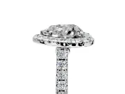 Halo Engagement Ring Setting for Heart-Shaped Center with Narrowing Pave Band and Prong Head in Platinum