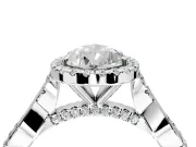 Halo Engagement Ring Setting for Pear-Shaped Center with Twist Band and Prong Head in Platinum