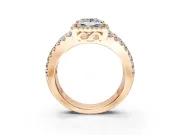 Halo Engagement Ring Setting for Princess Cut Center with Wide-Open Pave Split Shank and Prong Head in Rose Gold