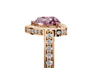 Halo Engagement Ring Setting for Fancy Pink Heart-Shaped Center with Framed Halo, Pave Band and Prong Head in Rose Gold