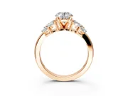Leaf Cluster Engagement Ring Setting for Oval Center with Marquise Accents and Prong Head in Rose Gold